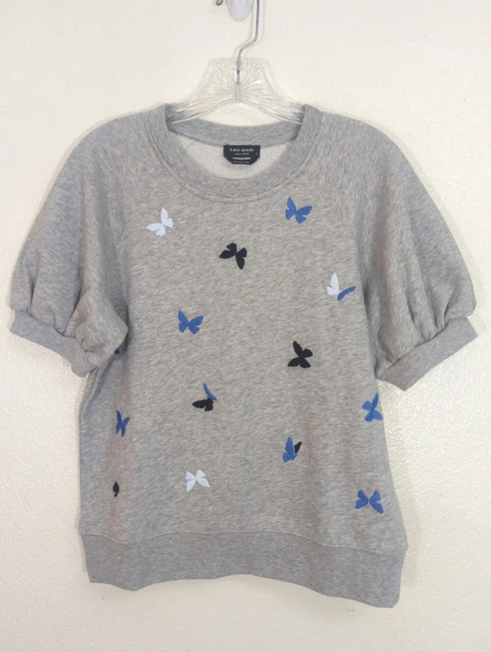 Kate Spade Embroidered Butterfly Short Puff Sleeve Sweatshirt